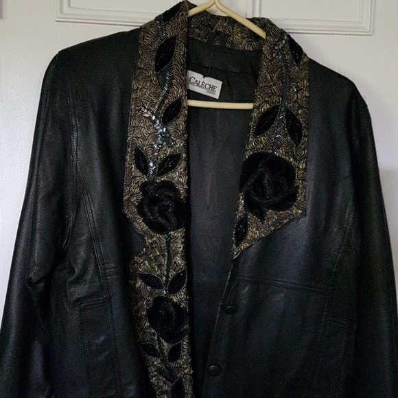 Caleche Jackets & Blazers - Vintage beaded leather jacket